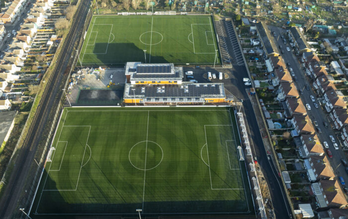 Aerial shot of the two pitches at the John Jenkins Stadium Portsmouth