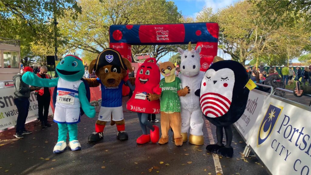 Mascots from various charities across Portsmouth line up for the Great South Run Mascot Dash at the start line