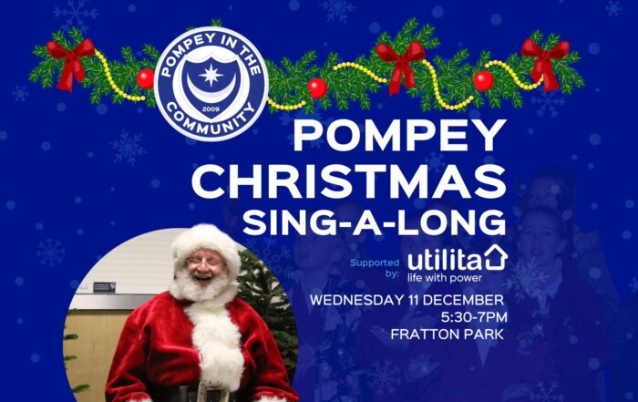 Graphic with words Pompey Christmas Singalong at Fratton Park 11 Decenber 2024